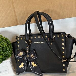 Michael Kors Black Studded Satchel